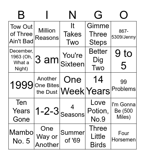 Play the Numbers Bingo Card
