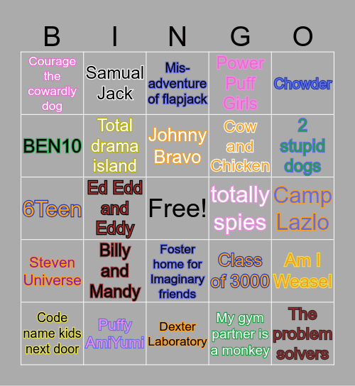 CARTOON NETWORK Bingo Card