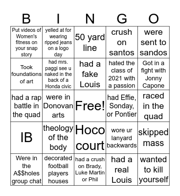 Donovan Catholic 2020 Bingo Card