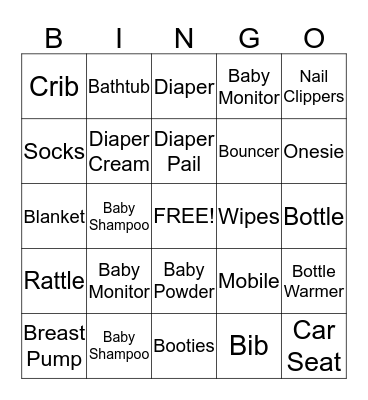 Baby Girl Bingo Card