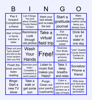 Charles County Senior Centers Bingo Card