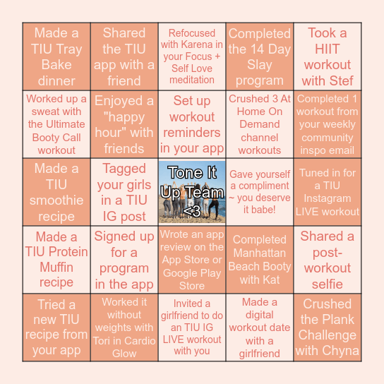 Tone It Up At Home Bingo Card