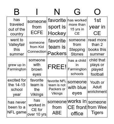 CE Bingo Card