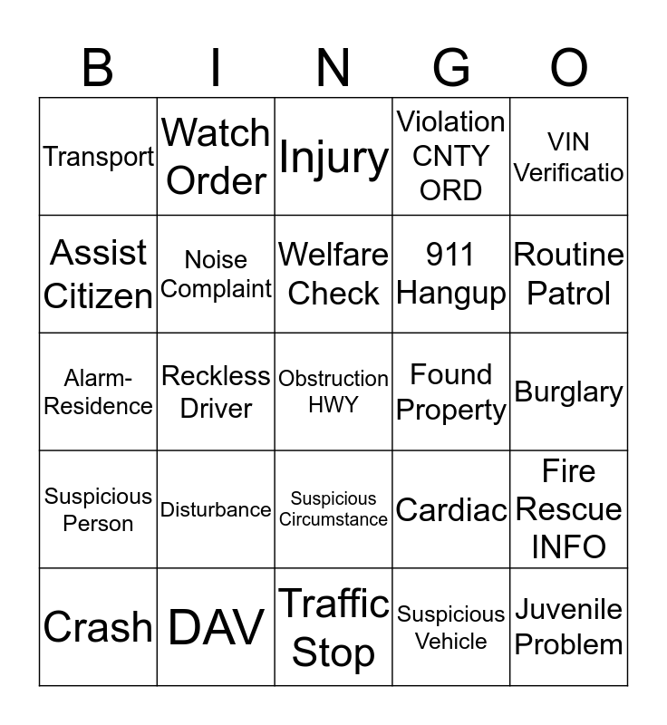 PST WEEK 2020 CALL TYPES Bingo Card