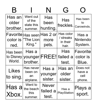 Band Room Bingo Card