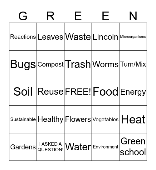 GO LINCOLN! GO GREEN! Bingo Card