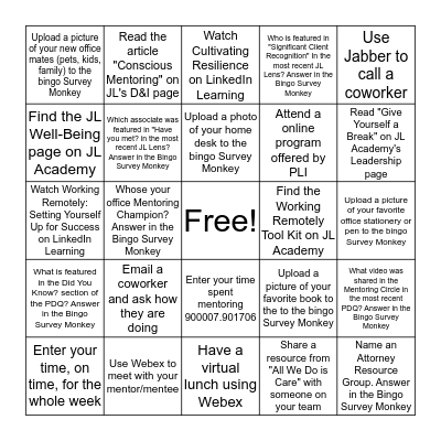 JL Mentoring Bingo Card
