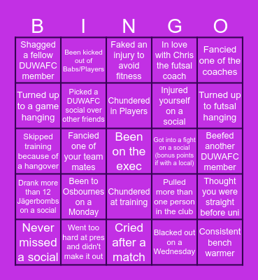 DUWAFC Bingo Card