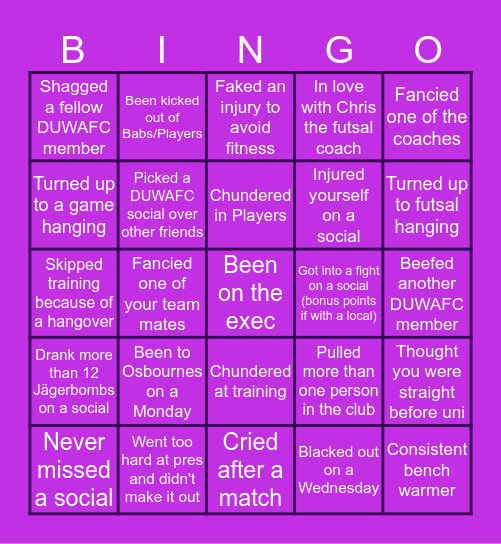 DUWAFC Bingo Card