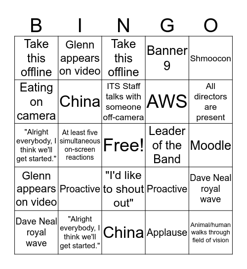 ITS Standup Bingo Card