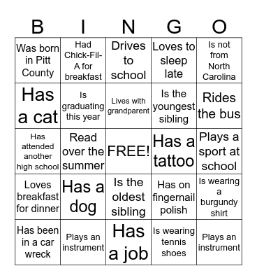 Ice Breaker BINGO Card