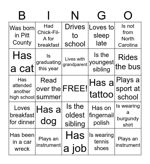 Ice Breaker BINGO Card