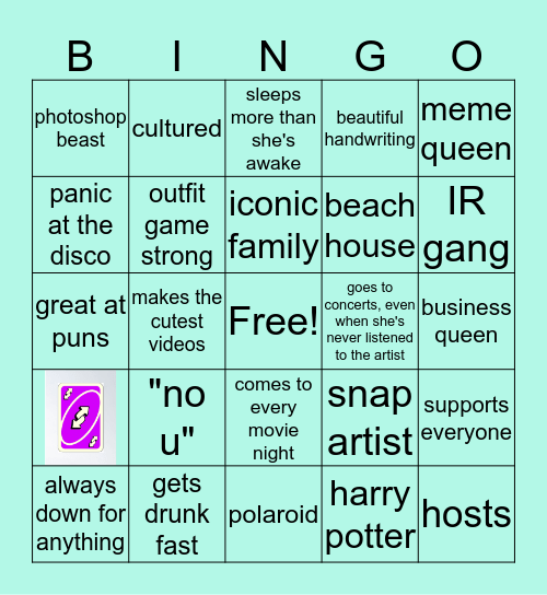 Carly Bingo Card