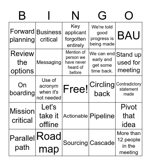 Stand Up Bingo Card