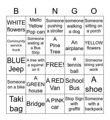 Neighborhood BINGO Card