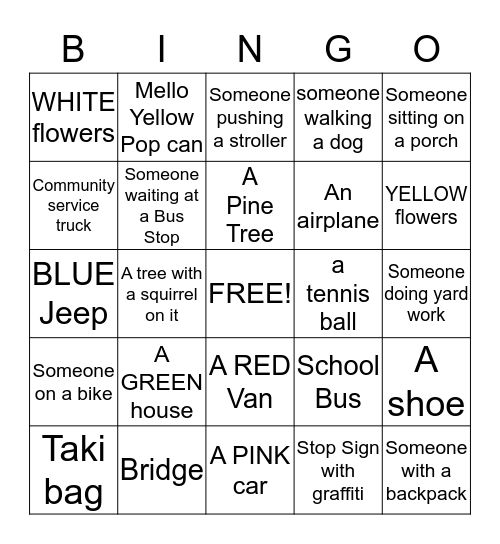 Neighborhood BINGO Card