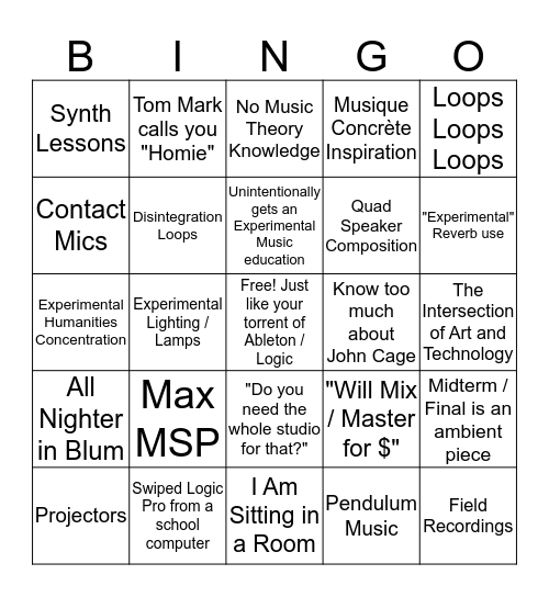 Bard Electronic Music Program Bingo Card