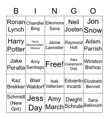 Maggie's Favorite Character Bingo Card