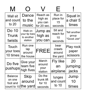 PE FITNESS BINGO Card