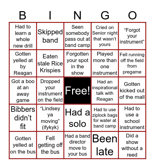 GCHS Titan Band Bingo Card