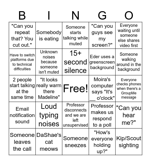 ZOOM BINGO Card