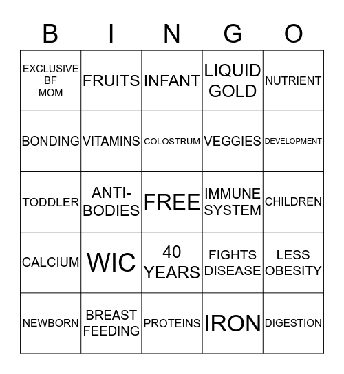 WORLD BREASTFEEDING BINGO Card