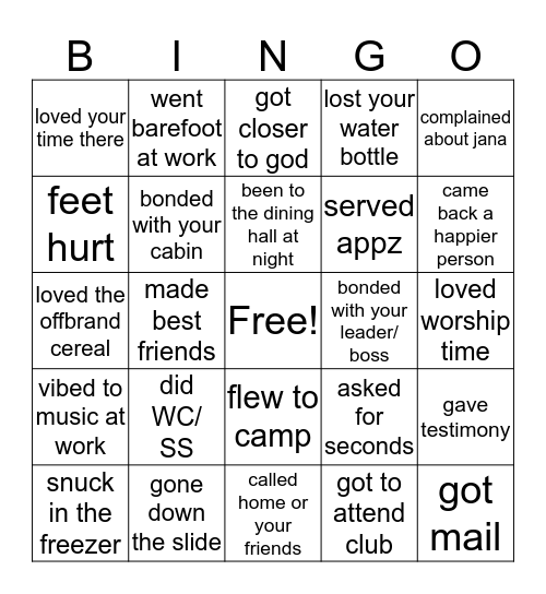 Rockbridge Bingo Card