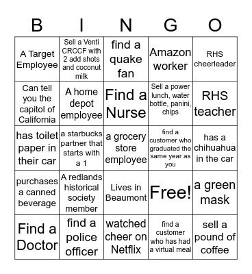 Customer Connection Bingo Card