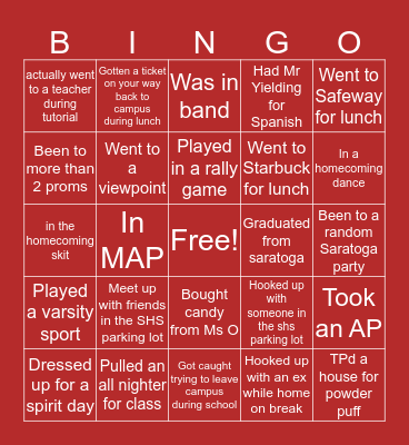 Saratoga edition Bingo Card