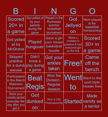 Xavier Varsity Basketball Bingo Card