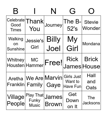 Songs Everyone Knows Bingo Card