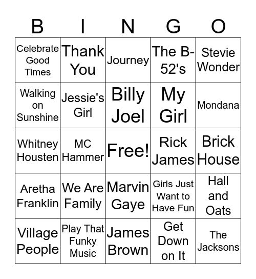 Songs Everyone Knows Bingo Card