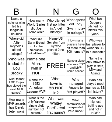 Baseball Bingo Card