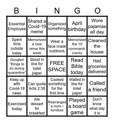 The Promise Church Bingo Card