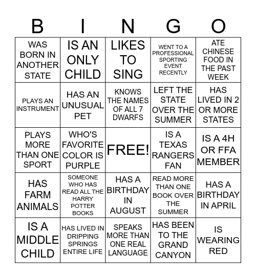 HOMEROOM Bingo Card