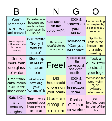 Remote Work BINGO Card