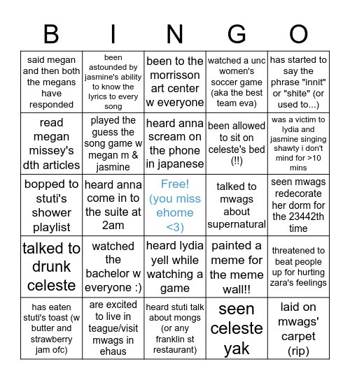 suite bingo!! Bingo Card