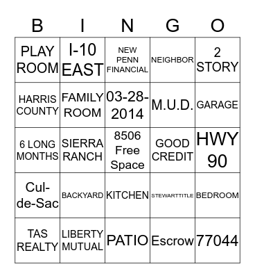 HOUSE FUN Bingo Card