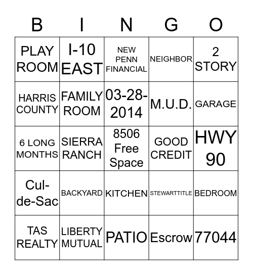 HOUSE FUN Bingo Card