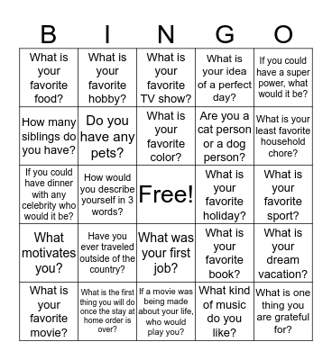 Social Bingo Card