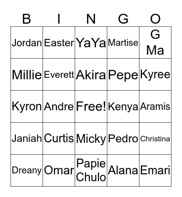 Untitled Bingo Card