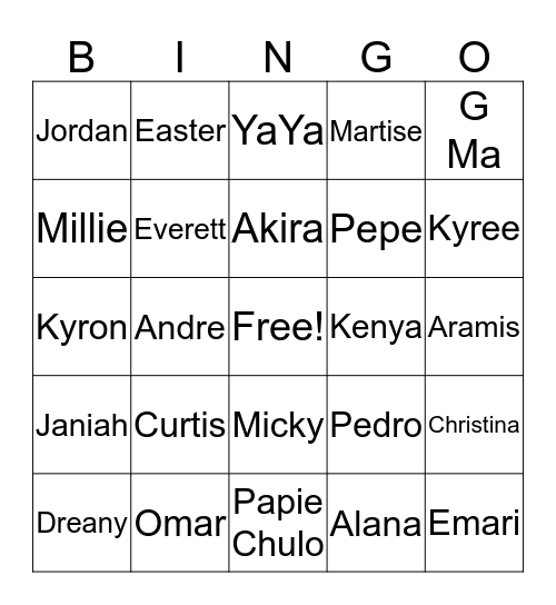 Untitled Bingo Card
