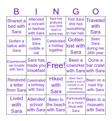 Experiences with Sara Bingo Card