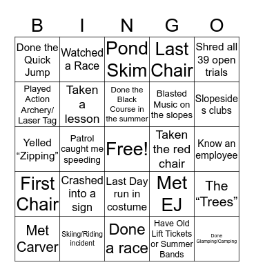 Blue Mountain  Bingo Card