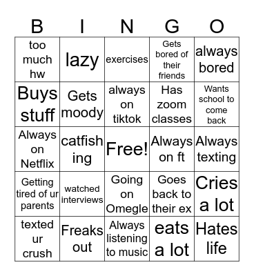 Quarantine Bingo Card