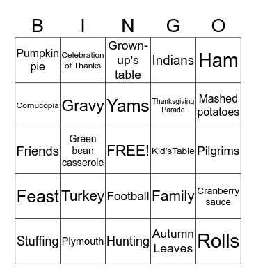 THANKSGIVING Bingo Card