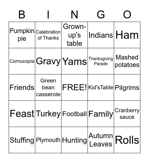 THANKSGIVING Bingo Card