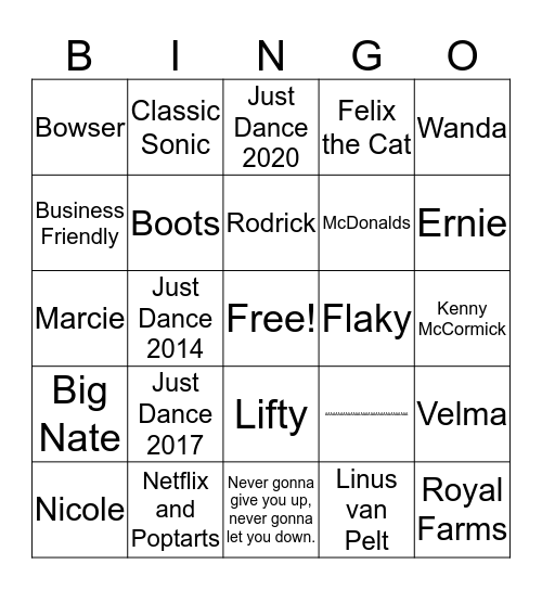 Pop Culture Bingo Card