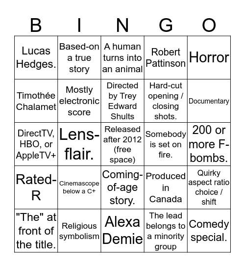 A24 Bingo Card