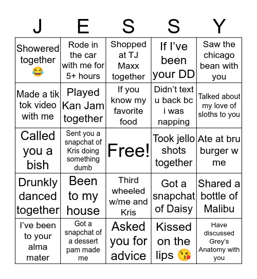 Yessica’s Bingo Card